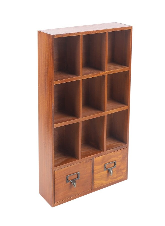 NOLANTISI Vintage Wooden Display Shelves with 2 Drawers Storage 9 Compartment Shadow Box,Vintage Wooden Cabinet Floating Shelves Top Display Organizer - Image 1